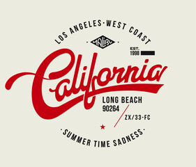 California Malibu T shirt print design - obrazy, fototapety, plakaty