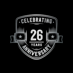 Fototapeta premium 26 years anniversary celebration shield design template. Vector and illustration.