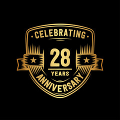 28 years anniversary celebration shield design template. Vector and illustration.