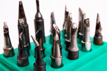 Soldering iron tips box on white background
