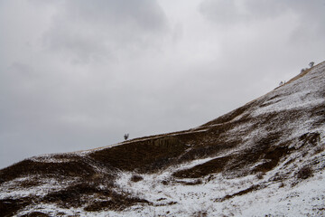 panoramic landscape of the snow-capped mountains and gorges of the Caucasus