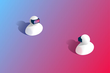 Two persons wearing VR headset. Vector graphic isolated.