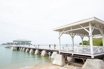 pier on the beach ,Atsadang Bridge, Si Chang, Chon Buri, Thailand