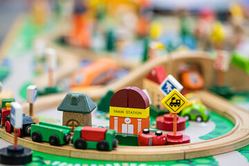 Artificial toy village and city for children in indoor playground