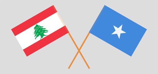 Crossed flags of the Lebanon and Somalia. Official colors. Correct proportion