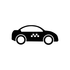Taxi car black line icon on white background. Side, vehicle, automobile sign. Transport concept. Trendy flat outline design illustration, used for topics logo, travel, traffic, app, web. Vector EPS 10