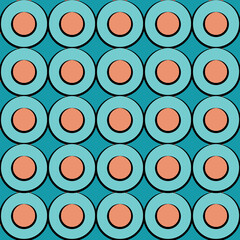 Seamless pattern of abstract rings and circles on a blue background for textile.