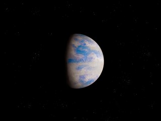 Rocky planet in space isolated, super-earth planet, view from space, planets background