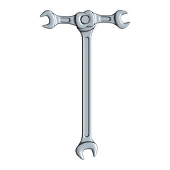 Letter T made of steel wrenches and bolts isolated on white, 3d rendering