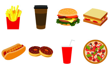 Fast food icons set. Illustration in flat style