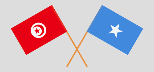 Crossed flags of Tunisia and Somalia. Official colors. Correct proportion
