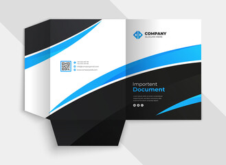 Business  Presentation Folder Template For Corporate Office With Blue and Black Color