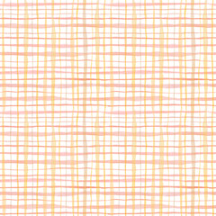 Watercolor seamless colorful checkered pattern. Yellow, pink, orange simple brush strokes. Hand painted backdrop for decor, wrapping paper, wallpaper, textures, web page background.