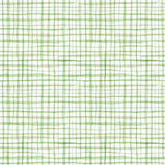 Watercolor seamless checkered pattern. Hand-drawn backdrop for web page background, decor, wrapping paper, wallpaper, textures. Simple green brush strokes.