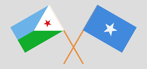 Crossed flags of Djibouti and Somalia. Official colors. Correct proportion
