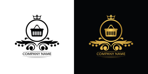 shop logo template luxury royal vector company decorative emblem with crown	

