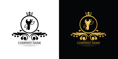 Fototapeta premium setting, repair logo template luxury royal vector service company decorative emblem with crown 