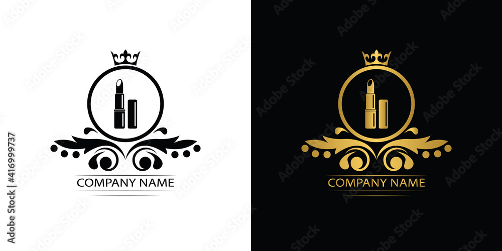 Wall mural cosmetics logo template luxury royal vector lipstick company decorative emblem with crown	
