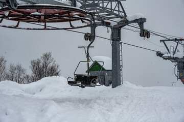 sport skiing on the ski slope after a snowfall 