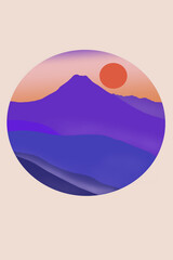 Illustration of a volcanic sunset, mountains, the Ecuadorian Andes 