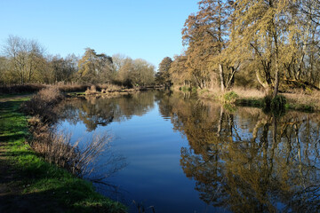 Winter light on The River Wey navigation in Guildford, Surrey