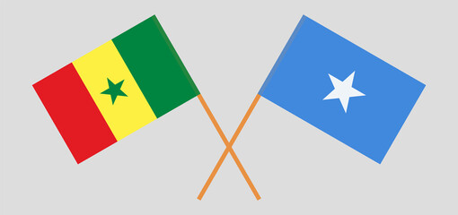 Crossed flags of Senegal and Somalia. Official colors. Correct proportion