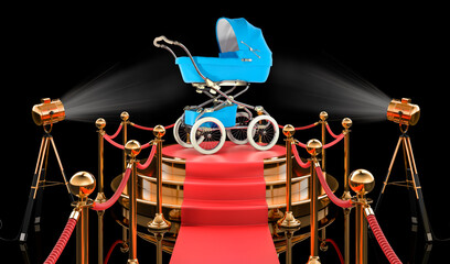 Podium with baby stroller, 3D rendering