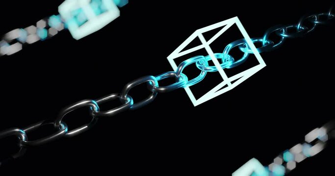 4K Block chain concept.  Chains consists of network connections. cryptocurrency blockchain animation on a dark background