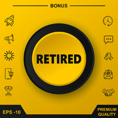 RETIRED ICON. YELLOW ROUND BUTTON