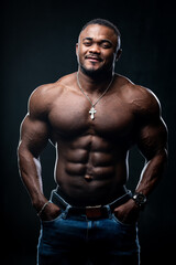 Fototapeta premium Portrait of an athletic African American man topless