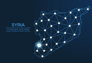 Syria communication network map. Vector low poly image of a global map with lights in the form of cities. Map in the form of a constellation, mute and stars