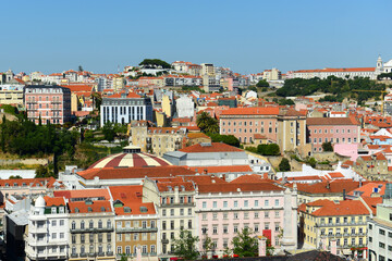 Fototapeta na wymiar Baixa district of Lisbon, from Miradouro de Sao Pedro de Alcantara in city of Lisbon, Portugal.