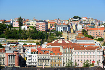 Fototapeta na wymiar Baixa district of Lisbon, from Miradouro de Sao Pedro de Alcantara in city of Lisbon, Portugal.