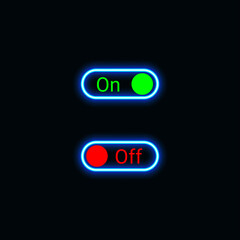 Switch button on off neon icon for website, mobile application and template UI material. vector illustration