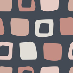 Modern and stylish seamless patterns with abstract squares and rhombuses in powdery pink color. For printing on fabrics, textiles, decorative pillows, notebooks. 