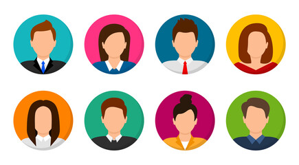 User avatar set. People avatar profile icons. Male and female faces. Men and women portraits. Unknown or anonymous person. Characters collection. Vector illustration.