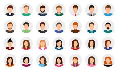 Big set of user avatar. People avatar profile icons. Male and female faces. Men and women portraits. Unknown or anonymous person. Characters collection. Vector illustration. - obrazy, fototapety, plakaty
