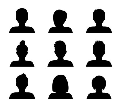Set of silhouette avatars. Male and female face silhouette. People avatar profile. Man and woman portraits. Vector illustration.