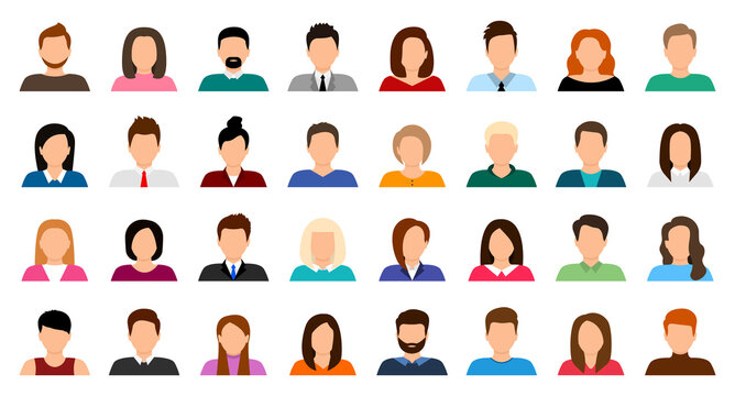Big set of user avatar. People avatar profile icons. Male and female faces. Men and women portraits. Unknown or anonymous person. Characters collection. Vector illustration.