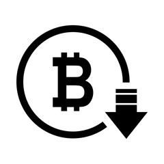Bitcoin reduction symbol, cost decrease icon. Reduce debt bussiness sign vector illustration
