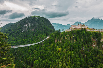The highline179, a pedestrian suspension bridge in the form of a rope bridge in Tyrol, Austria.