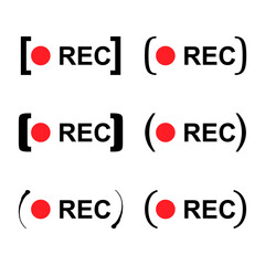 Set of recording sign button, red app panel, rec, vector symbol isolated on white background
