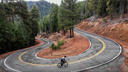 Cyclist on hairpin switchback