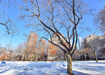 Battery Park in winter, Lower Manhattan, New York City, USA