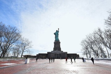 Visiting statue of Liberty, colossal neoclassical sculpture and also known as Liberty Enlightening...