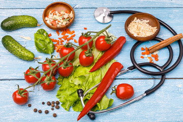 Healthy food in the heart and cholesterol diet concept