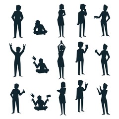 Set of silhouettes of stylized people in different poses