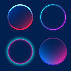 Set of neon circles and rings, round glowing frames