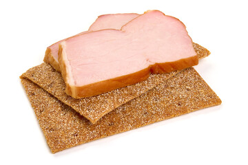 Smoked pork slices, isolated on white background. High resolution image