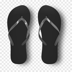 Beach slippers vector design template of summer beach Flip Flops. Realistic 3d blank mockup. Monochrome Flip Flops.